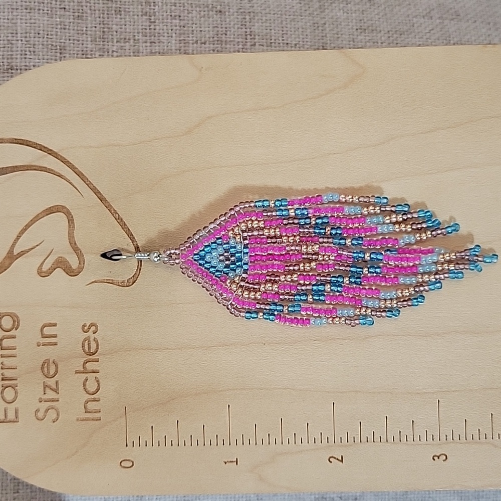 Bohemian Beaded Fringe Earrings - Pink, Blue, Gold - Picture 4 of 7
